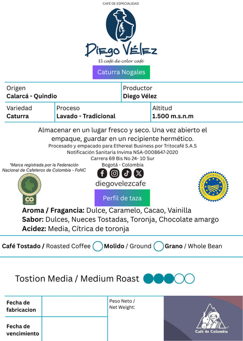 Café Caturra Diego Vélez Origen Quindío 250 g